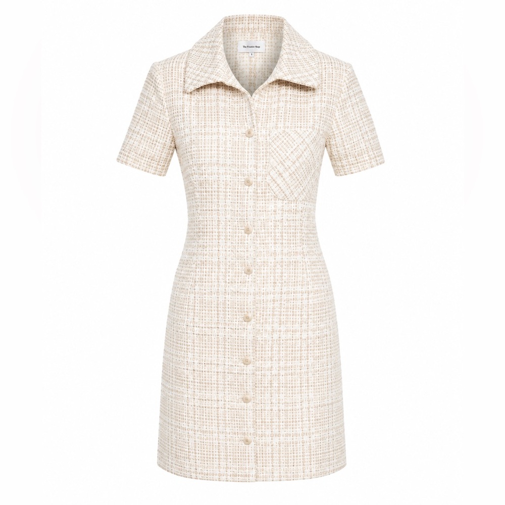 NWT Rumored Notting Hill Beige Glen Plaid Mini Dress Wool Blend Sz 6 preppy